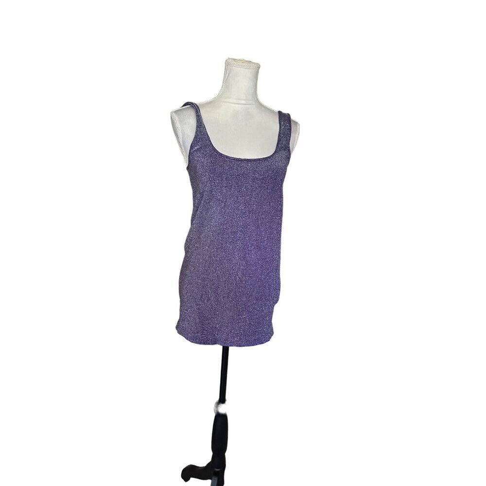 Tees By Tina Sparkly Purple Top Stretchy Scoop Neck Shimmery Layering Piece NWOT